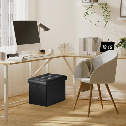 Storage Ottoman, Folding Foot Stool with Thicker Foam Padded Seat Small Leather Storage Ottoman Bench Foot Rest for Living Room Foldable Coffee Table 17X13X13In,Black | Ottoman with Storage, Thicker Foam Padded Seat, Living Room, Dorm, Bedroom, Load 440 Lbs,Easy to Install, 17X13X13In7