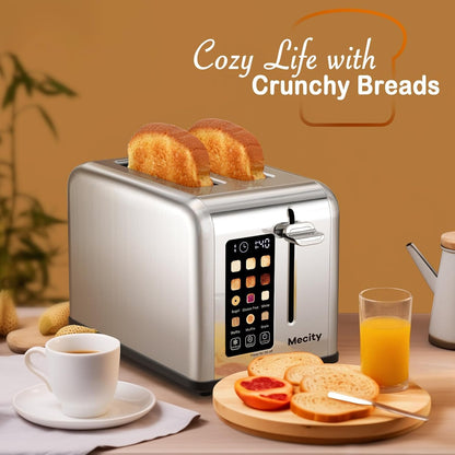 2 Slice Toaster Touch Screen 1.5" Wide Slot, Stainless Steel Smart Bread Toaster for Bagel Muffin Waffle Gluten Free Breads, Timer, Defrost, Reheat, 120V 825W7