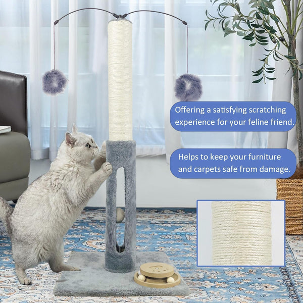 31" Cat Scratching Post Kitten Toys for Indoor Cats Interactive Scratcher with Tracking Ball, Sisal Scratch Rope for Large Cats,Sturdy Base Cat Scratch Post, (Gray, 31" H)5
