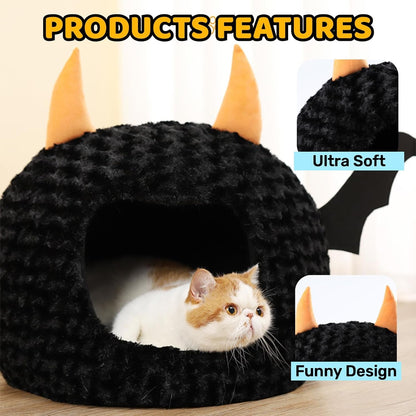 Funny Cat Bed Halloween Large Cat Cave Nest Warm Cute Kitten Bed Mattress Cartoon Ultra Soft Plush Removable Cushion4