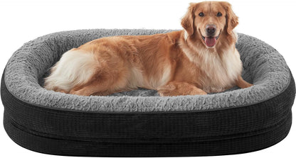 JOEJOY Orthopedic Dog Beds Large Sized Dog, XL Egg-Crate Memory Foam Pet Couch Bed with Bolster Sides, Waterproof Lining, Removable Washable Cover & Non-Slip Bottom, Grey30