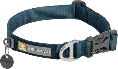 Ruffwear, Front Range Dog Collar, Adjustable Tubelok Webbing, Lightweight, Side Release Buckle, Aluminum V-Ring, Durable for Everyday Use, River Rock Green, 14"-20"17