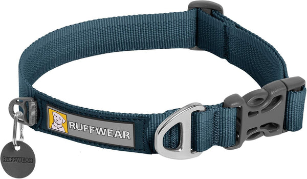 Ruffwear, Front Range Dog Collar, Adjustable Tubelok Webbing, Lightweight, Side Release Buckle, Aluminum V-Ring, Durable for Everyday Use, River Rock Green, 14"-20"17