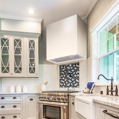 Stainless Steel Range Hood, Modern Box Kitchen Hood with Powerful Vent Motor, Wall Mount, 30”W*30”H*14D, Signal White (AK-HS30H-SW)7