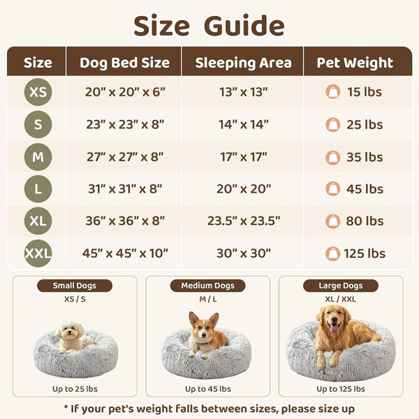 JOLLYVOGUE Small Dog Bed, Calming Soft Anti-Anxiety Donut Cat Bed, Washable round Fluffy Cushion for Small and Medium Pets (20")7