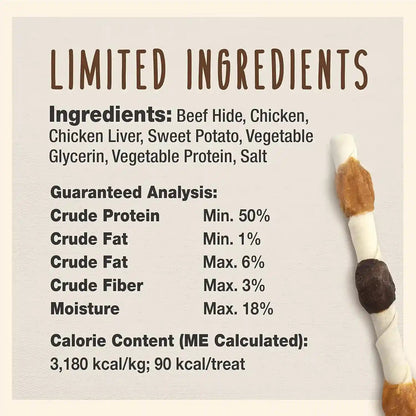Cadet Gourmet Shish Kabob Dog Chews for Large Breeds, Rawhide Treats for Dogs with Chicken and Sweet Potato, Healthy & Natural Beef Hide, 10-Inch Sticks, 4 Count (Pack of 1)5