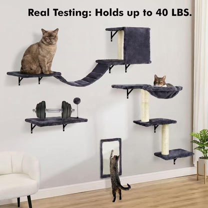 Cat Wall Shelves, Space-Saving Wall-Mounted Cat Climbing Set for Large Cats | Multi-Level Climbing System, Wall Furniture, Bed, Steps, Hammock, Wall Scratcher, Indoor Cat 40 Lbs Small Place Corner Room3