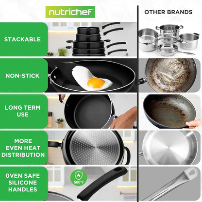17-Piece Non-Stick Pans & Pots Set – Space-Saving, Induction-Compatible, Foldable Knob, Black Cookware with Heat-Resistant Utensils for Kitchen & RV3