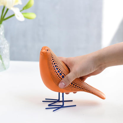 Bird Figurine, Modern Sculpture and Statues for Home Decor, Animal Statues for Bookshelf, Table, Entryway, Fireplace, Resin Decorative Sculpture with Chic Polka Dots Art Design (Orange)5