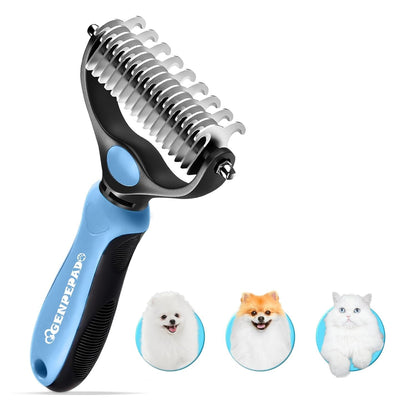 Undercoat Rake for Dogs & Cats, Dematting Comb with Extra Wide Double-Sided Stainless Steel Teeth for Detangling, Deshedding, Brushing, Thinning & Removing Shed Fur, Knots, Mats, and Tangles in Pets1