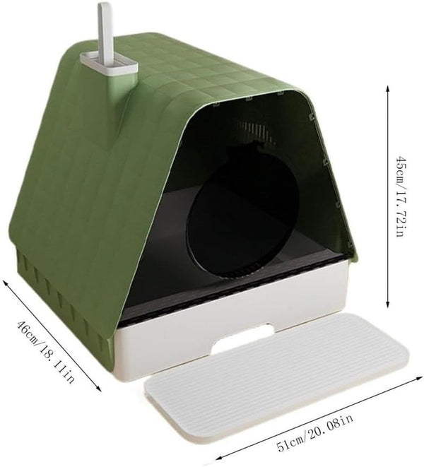 Pet Supplies, Enclosed Cat Litter Box with Lid, Anti-Splash Drawer & Scoop, Pedals(Green)2