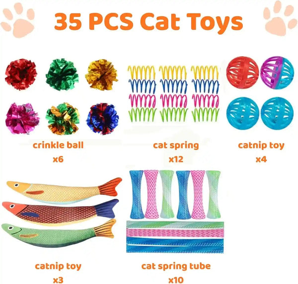 35Pack Cat Toys for Indoor Cats, Interactive Cat Toys with Catnip Toy, Kicker Toy, Crinkle Balls, Cat Ball Toy, Cat Spring Toy, Cat Chew Toy for Adult Cats & Kitten2