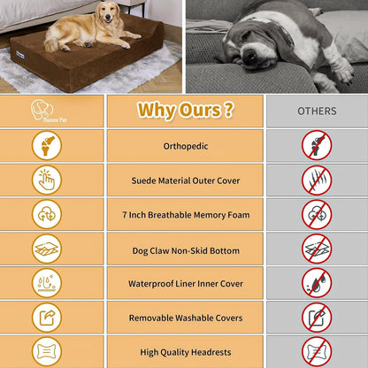 Rainmr Orthopedic Dog Beds for Large Dogs, 7" Memory Foam Dog Beds with Waterproof Liner, Durable Microsuede Cover, Removable and Washable, Nonskid Bottom, 60"X48"X7" XXL Chocolate7