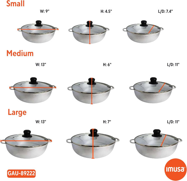 1.5, 2.5 & 5.2 Qt Cast Aluminum Caldero 3 Piece Set with Glass Lid | Polished Finish, Glass Lid with Riveted Handles, Ideal for Rice and Stews, Perfect for Serving Medium and Small Groups8