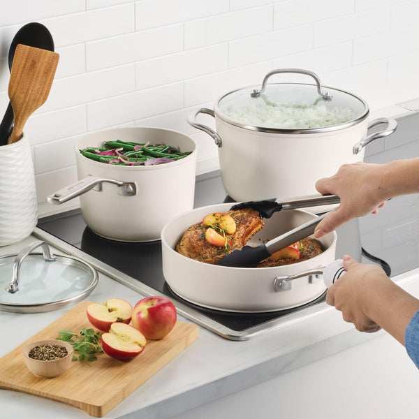 Kitchenaid Hard Anodized Ceramic Induction Pots and Pans, Dishwasher Safe, Includes Saucepans, Stockpot, Sauté Pan, Frying Pans/Skillets, and Lids, 10 Piece Cookware Set - Porcelain White8