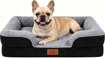 Orthopedic Dog Bed for Medium Dogs - Gel Memory Foam Pet Bed with Waterproof & Washable Cover, Contoured Bolster Design for Dogs & Cats (Grey, 30.0" L X 20.0" W X 6.3" Th)16