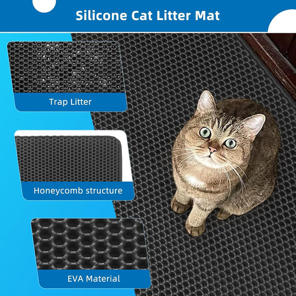 Cat Litter Mat for Indoor Cats Eva Double-Layer Litter Box Mat Washable for Easy Cleaning Cat Rug Collects Litter and Prevents Liquid Leakage (Gray, 23.6×15.7Inch)4
