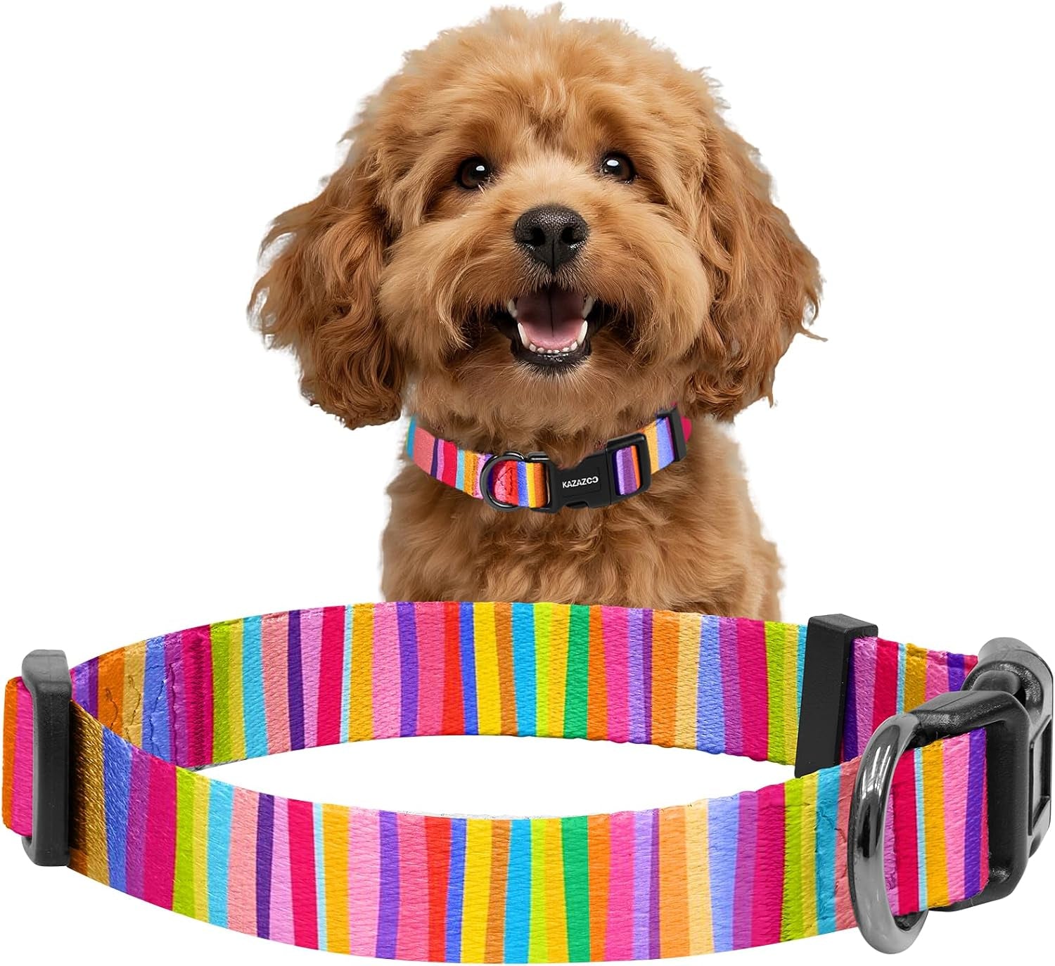 kazazoo-dog-collar-cute-and-soft-nylon-puppy-collar-girl-dogs-adjustable-purple-dog-collars-for-medium-dogs-purple-flowers-m
