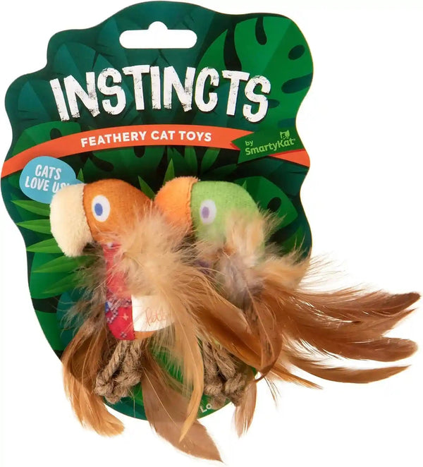Instincts by Smartykat 2-Pack Happynip Love Mates Feather Birds Plush Cat Toys, Contains Catnip & Silvervine - Orange/Green, 2-Pack2