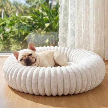 Donut Pet Bed for Indoor Cats and Small Dogs, Self-Heating Dog Bed with Non-Slip Bottom, Winter Comfort Dog Beds for Puppies, Washable & Portable Egg Tart Shape (S) Small Cat Bed Self Warming15