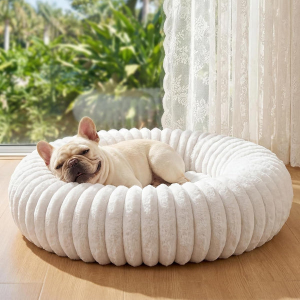 Donut Pet Bed for Indoor Cats and Small Dogs, Self-Heating Dog Bed with Non-Slip Bottom, Winter Comfort Dog Beds for Puppies, Washable & Portable Egg Tart Shape (S) Small Cat Bed Self Warming15
