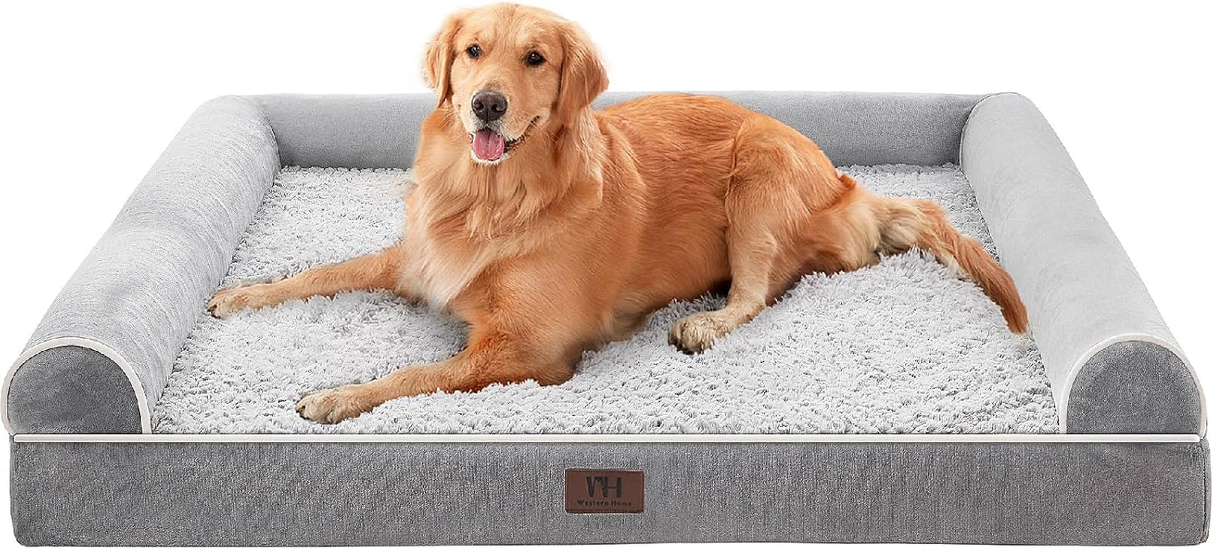 western-home-orthopedic-xl-dog-bed-extra-large-washable-dog-couch-42in-removable-cover-waterproof-liner-3-sided-bolster-for-neck-support-anti-slip-bottom-oeko-tex-certified-grey-up-to-85-lbs