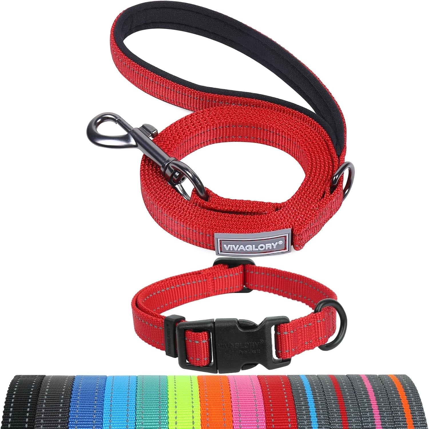 vivaglory-dog-leash-puppy-leash-for-collar-3ft-x-1in-black-with-soft-padded-handle-for-training-walking-heavy-duty-double-layer-nylon-pet-puppy