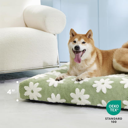 LE SURE Cute Aesthetic Dog Bed for Crate,Jacquard Thick Pet Pillow 35X22 | Shredded Chopped Foam,Modern Plush Crate Cushion Gift for Large Dog, Waterproof Washable Cover, Nonslip Bottom, Green2