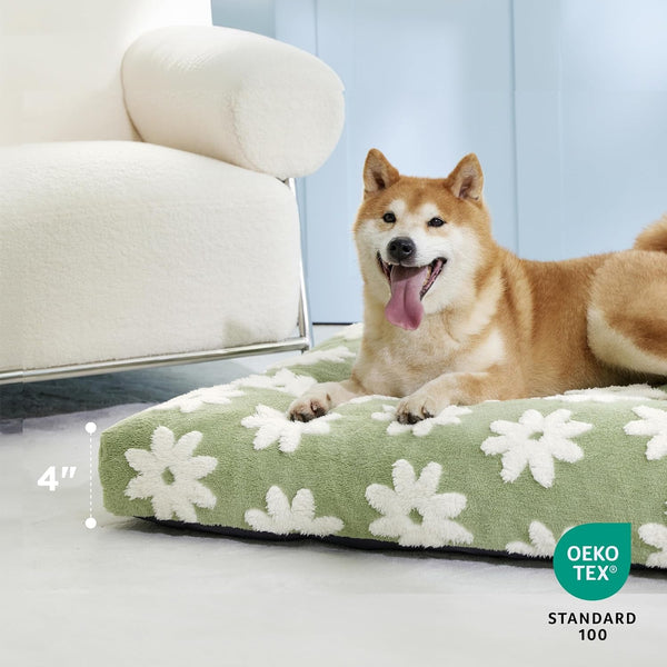 LE SURE Cute Aesthetic Dog Bed for Crate,Jacquard Thick Pet Pillow 35X22 | Shredded Chopped Foam,Modern Plush Crate Cushion Gift for Large Dog, Waterproof Washable Cover, Nonslip Bottom, Green2