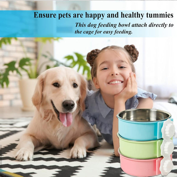 Mechpia 2 Pieces Crate Dog Bowl, Removable Stainless Steel Pet Kennel Hanging Food Water Feeder Bowl Cage Coop Cup for Puppy Medium Dog Cat Rabbit Ferret Bird (Blue,Green)7