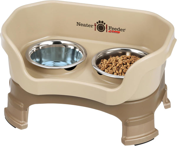 Neater Feeder Deluxe Mess-Proof Elevated Dog Bowls for Small Dogs (Up to 19 Lbs), 2 Height Adjustable (6” & 7.5”) No-Spill Raised Dog Bowl Stand, Stainless Steel Food Bowl Set, Made in USA, Cappuccino25