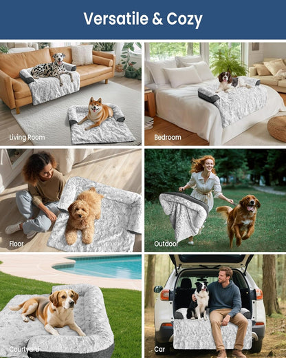 Calming Large Dog Bed for Couch, 41 X 37 Inch Removable Couch Cover for Dogs Washable, Non-Slip Fluffy Plush Dog Sofa Mat for Furniture Protector - Grey7