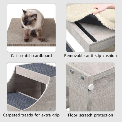 Unipaws Pet Bunk Bed with Removable Step for Dog and Cat, Window Perch Seat | Multi-Level Bed with Cushion and Cat Scratch Pad, Indoor Use, Grey6