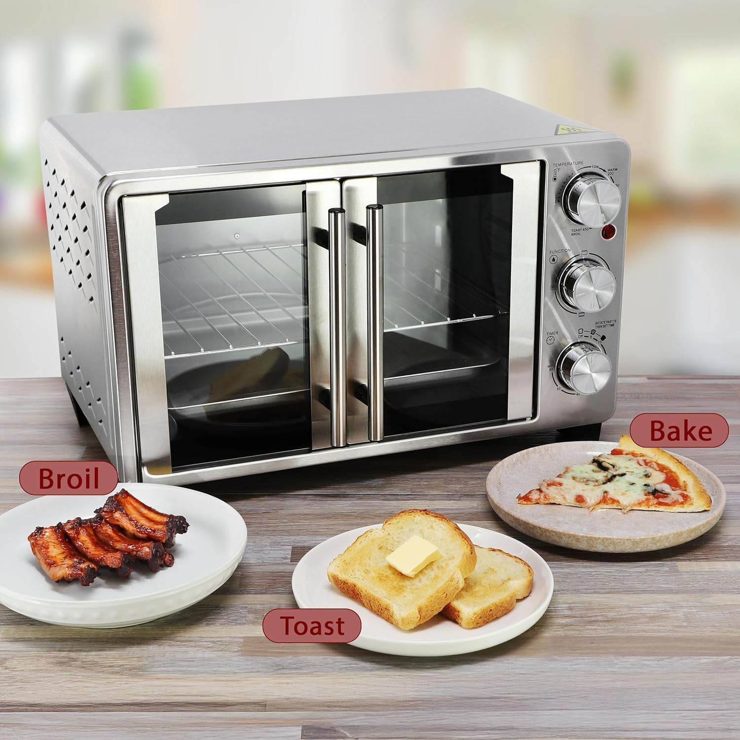 26-quart-french-door-stainless-steel-countertop-toaster-oven-multi-function-electric-oven-with-adjustable-temperature-60-minute-timer