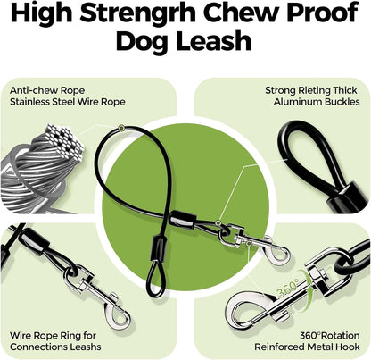Chew Proof Dog Leash, 2 Pack Metal Cable Lead Collar Extender Non-Tangle Connect Dog Leash for Teething Puppies Small Medium and Large Dogs for Collars and Harnesses (5Mm, M)3