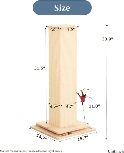 Sturdy Cat Scratching Post for Indoor Cats & Kittens, Classic Single Post with Sisal Rope, Jute Fiber, Wood Base10