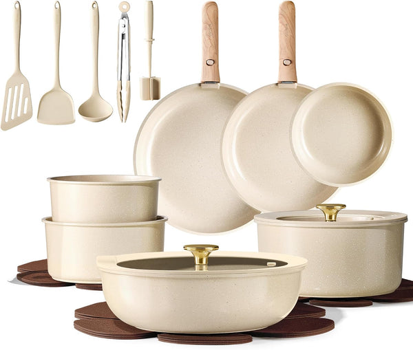 22PCS Pots and Pans Set Non Stick, Ceramic Cookware Set, RV Kitchen Cooking Set Removable Handles, Oven Safe, Induction Coolware, Non-Toxic Kitchen Cooking Set, PFAS and PFOA Free1