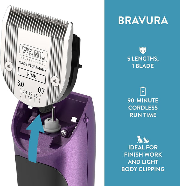 Wahl Professional Animal Bravura Pet, Dog, Cat, and Horse Corded/Cordless Clipper Kit, Purple (#41870-0423)4