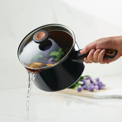 Glide Copper Ceramic Nonstick Straining Sauce Pan with Lid, 3-Quart, Black11