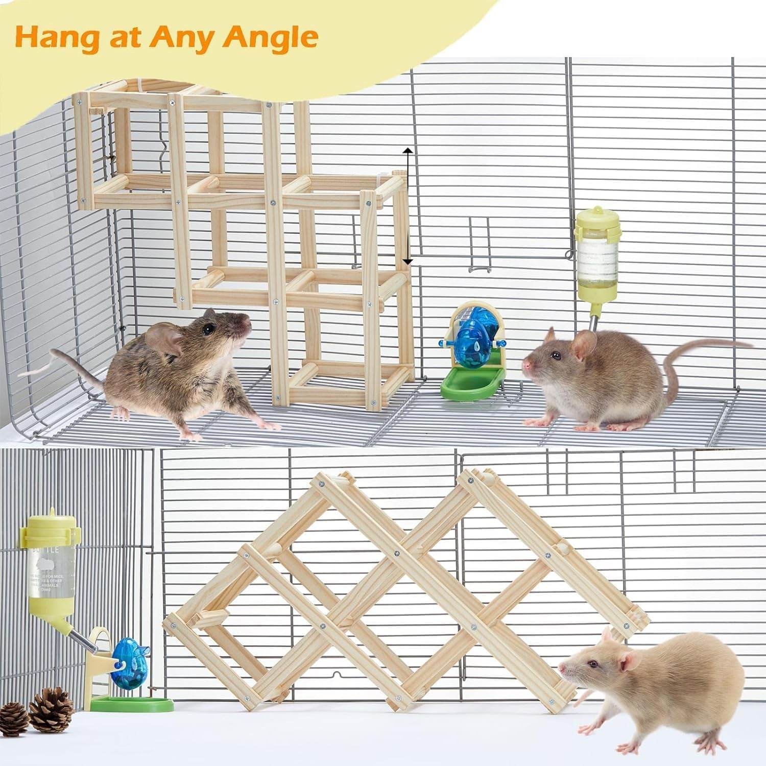 kiln-dried-wood-rat-climb-toy-hanging-cage-ladder-activity-m-1pc-natural-rat-cage-bridge-multiple-openings-directional-ramps-offer-challenges-to-satisfy-rats-instincts-for-explore-play