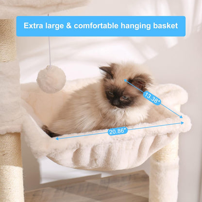Hey-Brother Cat Tree Tower, Litter Box Enclosure, Food Station, MPJ100SG | 47.24 Inches Wooden All-In-One Cat House, Large Hammock, Bed, Scratching Posts, Modern Style for Indoor Cats, Rustic Gray4
