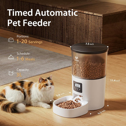 IMIPAW Automatic Cat Feeders, Timed Cat Dry Food Dispenser with Desiccant Bag, Dual Power Supply, Programmable Portion Size, 6 Meals, 20 Portions per Day, Auto Pet Feeder for Cats and Small Dog, White5