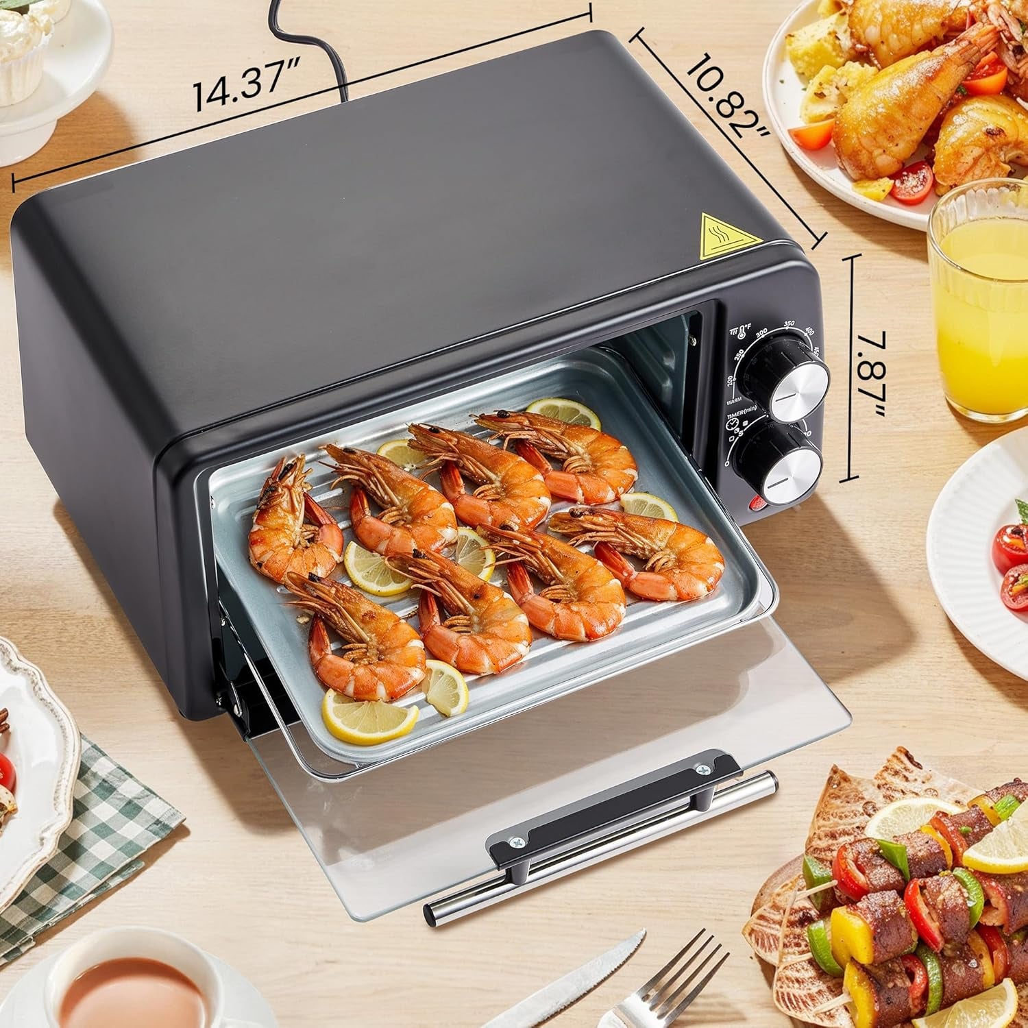 eto449-toaster-oven-9-5qt-4-slice-800w-quartz-black-fits-8-pizza-200-450f-adjustable-temp-30-min-timer-includes-bake-pan-rack-compact-countertop-mini-design