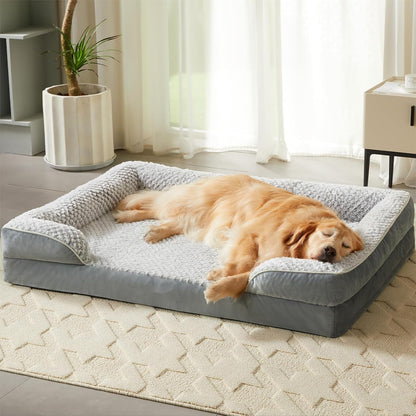 LEXTRO Orthopedic Dog Beds for Large Dogs,42X30 Inch Extra Large Dog Bed, Egg Crate Foam Bed for Large Dogs, Big Pet Bed with Washable Removable Waterproof Pillow Cover and Anti-Slip Bottom, Grey1