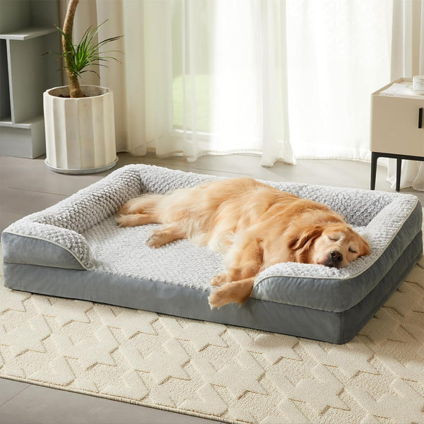 LEXTRO Orthopedic Dog Beds for Large Dogs,42X30 Inch Extra Large Dog Bed, Egg Crate Foam Bed for Large Dogs, Big Pet Bed with Washable Removable Waterproof Pillow Cover and Anti-Slip Bottom, Grey1