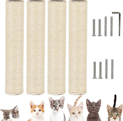 VCEPJH Cat Scratching Post Replacement for Indoor Cats 4Pcs 15.7In Cat Scratch Post Refill Pole Parts Sisal Rope Cat Furniture Protector with M8 Screws for Cat Tree Tower (White)1