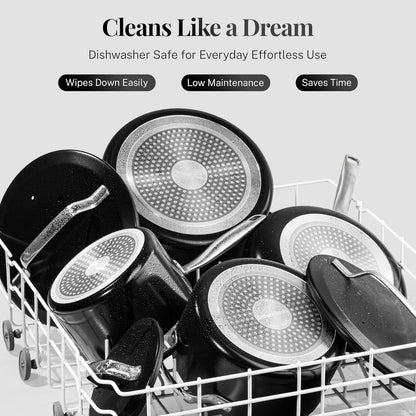 Modern 11 Pc Ceramic Pots and Pans Set Non Stick, Professional Elegant Kitchen Cookware Sets with Steamer for Cooking, Non Toxic Made without PFOS PFOS, Dishwasher & Oven Safe6