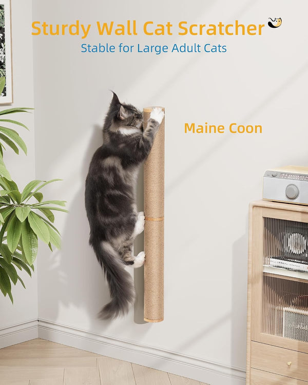 Aechonow 34" Cat Scratching Post, Wood Wall Mounted Cat Scratcher for Cats | Cat Wall Scratcher,Cat Wall Furniture for Indoor Cats,Cat Wall Wood Climber, Natural Sisal,Tall & Sturdy Corner Climbing Pole8