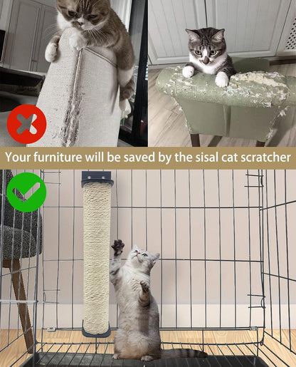 VCEPJH 2 Pcs Cat Scratching Post for Crate Cage Mounted Cat Scratcher Natural Sisal Scratch for Scratching and Climbing Furniture 15X2.7Inches (White)5