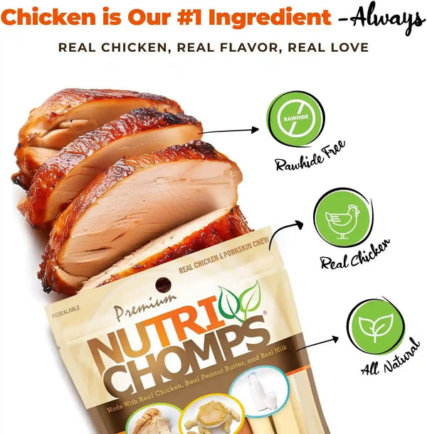 Nutri Chomps Dog Chews, 5-Inch Twists, Easy to Digest, Rawhide-Free Dog Treats, 15 Count, Real Chicken, Peanut Butter and Milk Flavors | a Rawhide-Free Chew That'S Gentle and Easy to Digest, Made with the Real, Wholesome Ingredients Dogs Love2